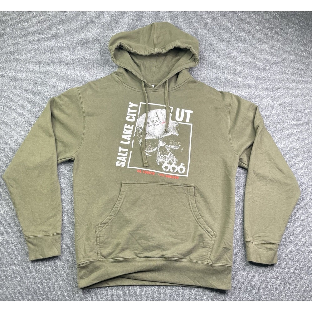 Independent Trading Co Fear Factory Hoodie Mens Medium‎ Green SLC Utah Graphic